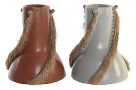 DKD Home Decor Set de 2 Jarrones de Bambú y Fibra Gris y Terracota