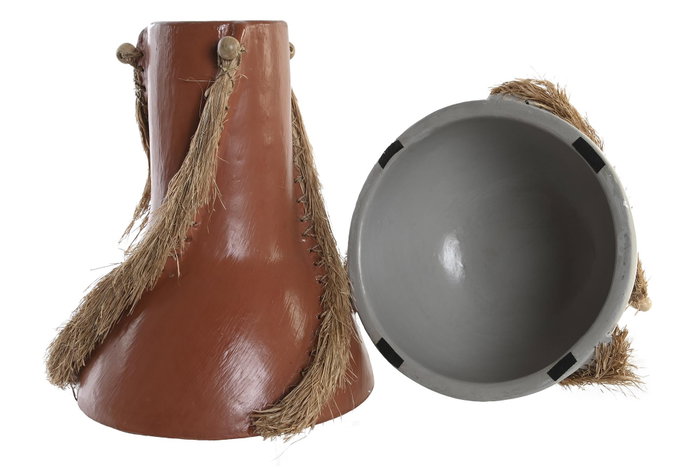 DKD Home Decor Set de 2 Jarrones de Bambú y Fibra Gris y Terracota