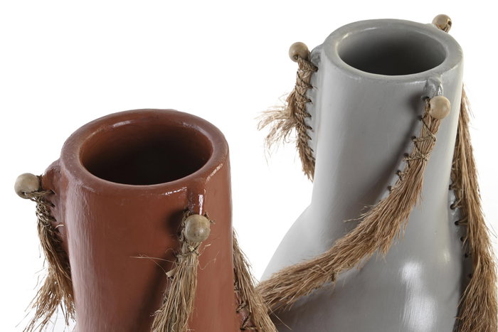 DKD Home Decor Set de 2 Jarrones de Bambú y Fibra Gris y Terracota