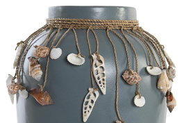 DKD Home Decor Set de 2 Jarrones de Bambú y Conchas Azul y Blanco