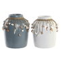 DKD Home Decor Set de 2 Jarrones de Bambú y Conchas Azul y Blanco