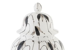 DKD Home Decor Tibor Oriental Blanco Negro Porcelana 22 x 42 x 22 cm Hojas