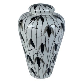 DKD Home Decor Tibor de Porcelana con Diseño de Hojas Blanco