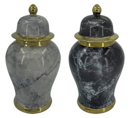 DKD Home Decor Tibores de Porcelana Símil Mármol, Pack de 2 Surtidos (Dorado y Azul)