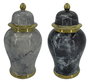 DKD Home Decor Tibores de Porcelana Símil Mármol, Pack de 2 Surtidos (Dorado y Azul)