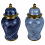 DKD Home Decor Tibores de Porcelana Símil Mármol, Pack de 2 Surtidos (Dorado y Azul)