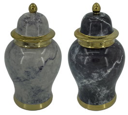 DKD Home Decor Tibor de Porcelana Símil Mármol, Set de 2 unidades