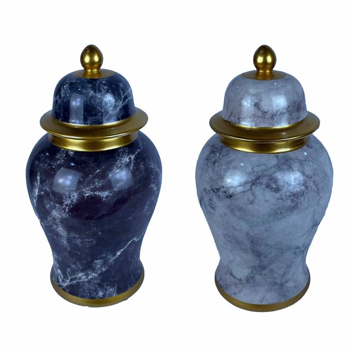 DKD Home Decor Tibor de Porcelana Símil Mármol, Set de 2 unidades