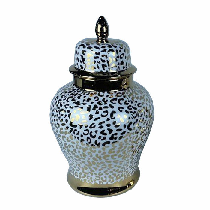 DKD Home Decor Tibor de Porcelana Blanco y Dorado 25x25x40 cm DKD Home Decor Tibor de Porcelana Blanco y Dorado 25x25x40 cm