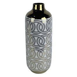 DKD Home Decor Jarrón de Porcelana Blanco y Dorado Colección FANA 16x16x42 cm