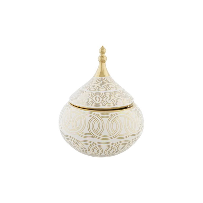 DKD Home Decor Tibor de Porcelana Cromado Blanco y Dorado FANA