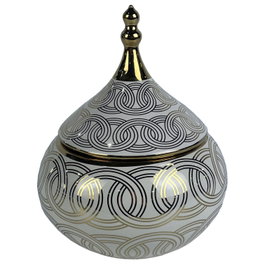 DKD Home Decor Tibor de Porcelana Cromado Blanco y Dorado FANA