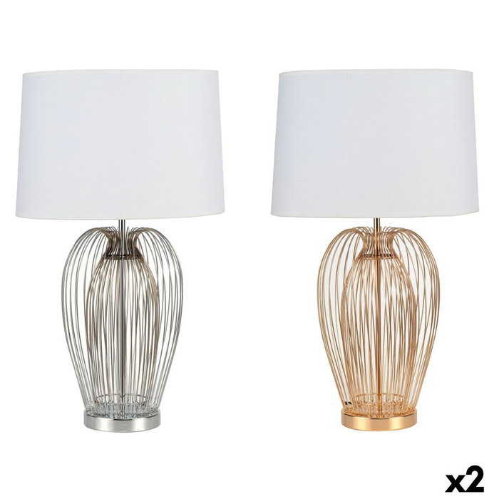 DKD Home Decor Lámpara de Sobremesa de Metal y Poliéster, Set de 2 Surtido (Dorado, Plateado, Blanco) de 35x35x63 cm