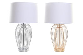 DKD Home Decor Lámpara de Sobremesa de Metal y Poliéster, Set de 2 Surtido (Dorado, Plateado, Blanco) de 35x35x63 cm