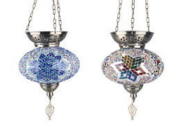 DKD Home Decor Lámpara Techo Arabe Ankara Multicolor 25 x 25 x 40 cm (2 Unidades) Metal Cristal Mosaico E27