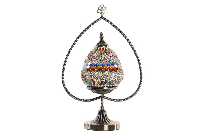 DKD Home Decor Lámpara Sobremesa Árabe Casablanca Metal Cristal Multicolor 32.5 x 47.5 x 16 cm (2 Unidades)