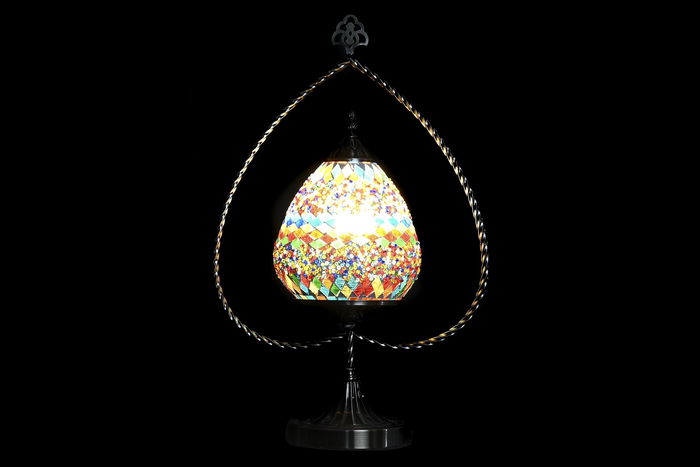 DKD Home Decor Lámpara Sobremesa Árabe Casablanca Metal Cristal Multicolor 32.5 x 47.5 x 16 cm (2 Unidades)