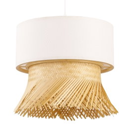 DKD Home Decor Lámpara de Techo de Bambú y Poliéster con Flecos E27