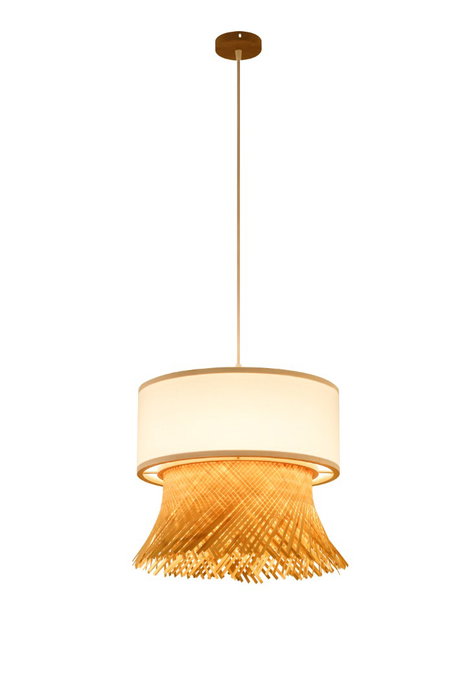 DKD Home Decor Lampara de Techo Urban Marron Claro Blanco Bambu Poliester Flecos Hecho a Mano 40 x 39 x 40 cm