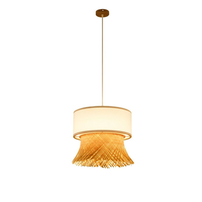 DKD Home Decor Lámpara de Techo de Bambú y Poliéster con Flecos E27