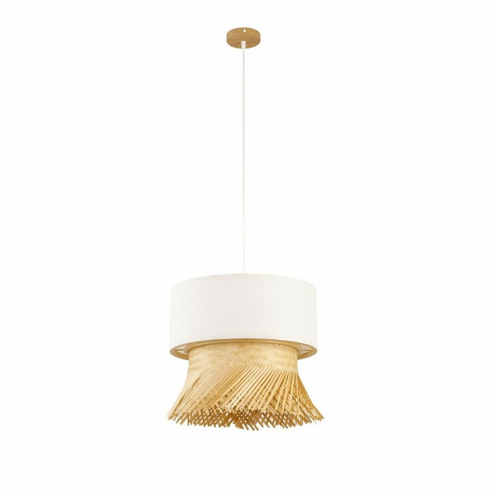 DKD Home Decor Lámpara de Techo de Bambú y Poliéster con Flecos E27