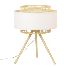 DKD Home Decor Lámpara de Sobremesa de Bambú y Poliéster E27 Marrón Claro y Blanco