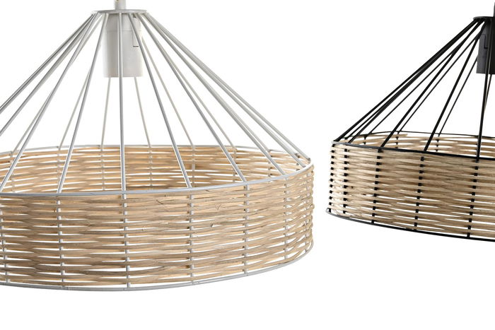 DKD Home Decor Lampara Techo Urban Negro Blanco Metal Ratan 35 x 22 x 35 cm (2 Unidades)