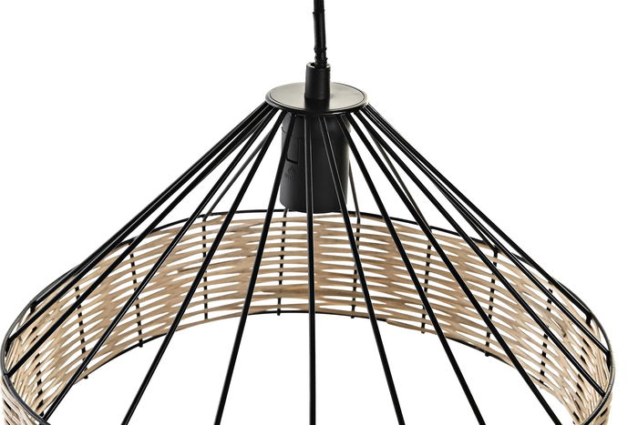 DKD Home Decor Lampara Techo Urban Negro Blanco Metal Ratan 35 x 22 x 35 cm (2 Unidades)