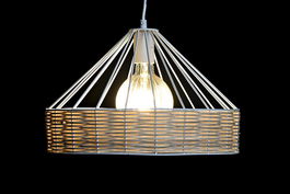 DKD Home Decor Lampara Techo Urban Negro Blanco Metal Ratan 35 x 22 x 35 cm (2 Unidades)