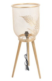 DKD Home Decor Lámpara de Sobremesa Metal y Pino Hoja Dorado