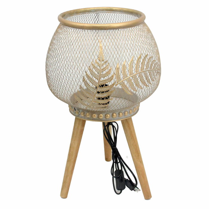 DKD Home Decor Lámpara de Sobremesa de Hoja en Metal y Madera, Dorado y Marrón