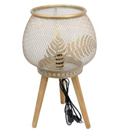 DKD Home Decor Lámpara de Sobremesa de Hoja en Metal y Madera, Dorado y Marrón