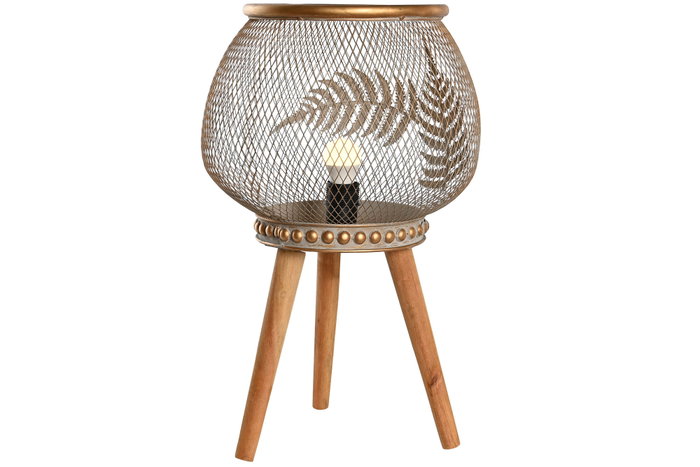 DKD Home Decor Lámpara de Sobremesa de Hoja en Metal y Madera, Dorado y Marrón