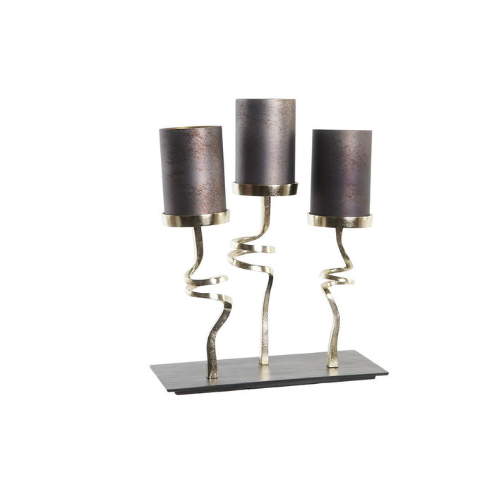 DKD Home Decor Portavelas de Cristal y Aluminio LEITH, 3 Velas, Gris/Dorado