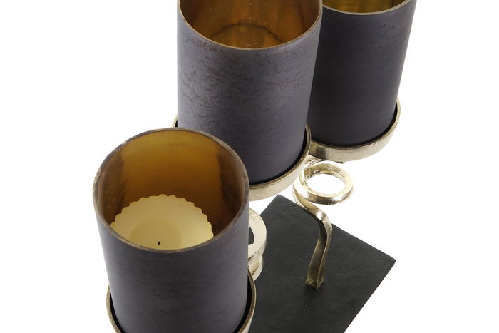 DKD Home Decor Portavelas Gris Dorado Cristal Aluminio 37 x 16 x 47 cm