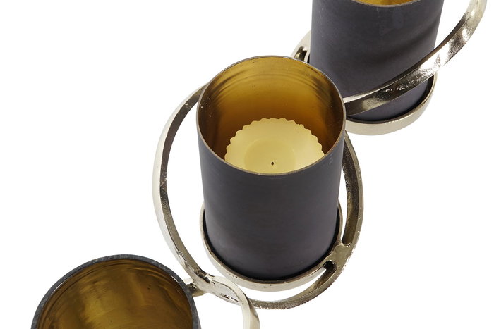 DKD Home Decor Portavelas Gris Dorado Cristal y Aluminio 52 x 15 x 16.5 cm