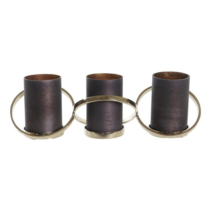 DKD Home Decor Portavelas de Cristal y Aluminio Gris y Dorado para 3 Velas DKD Home Decor Portavelas de Cristal y Aluminio Gris y Dorado para 3 Velas
