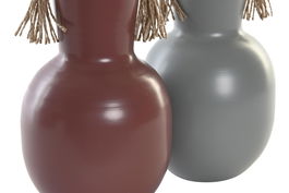 DKD Home Decor Jarrón Boho Terracota Gris Metal 13 x 24 x 14 cm (2 Unidades)