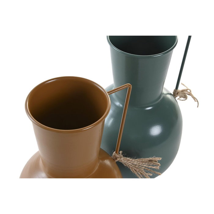 DKD Home Decor Set de 2 Jarrones Metálicos Mostaza y Verde DKD Home Decor Set de 2 Jarrones Metálicos Mostaza y Verde