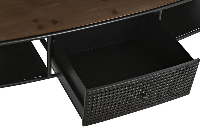 DKD Home Decor Mueble TV Loft Negro Marron Abeto Metal 150 x 58 x 39 cm