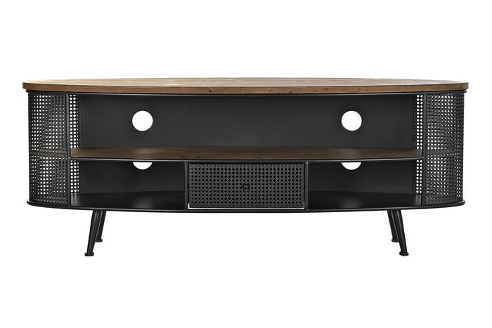 DKD Home Decor Mueble TV Loft Negro Marron Abeto Metal 150 x 58 x 39 cm