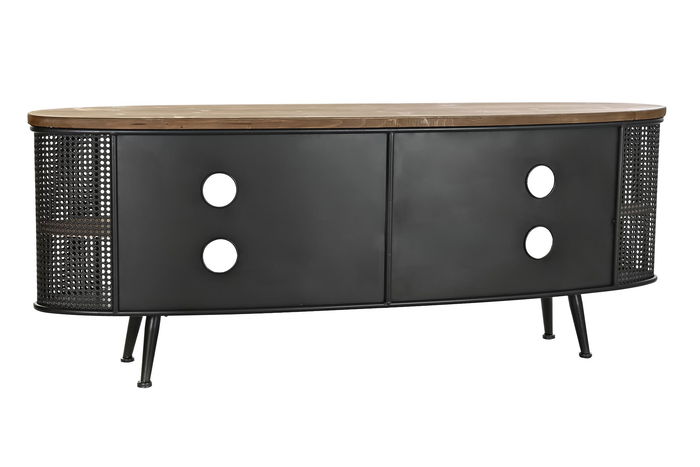 DKD Home Decor Mueble TV Loft Negro Marron Abeto Metal 150 x 58 x 39 cm