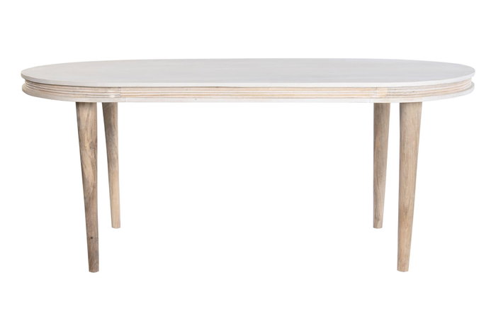 DKD Home Decor Mesa de Comedor Mango 180x90x76 Rombo Blanco y Dorado