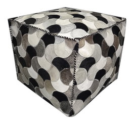DKD Home Decor Pouf Colonial Marron Negro Piel Poliester 45 x 40 x 45 cm