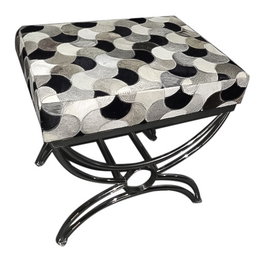 DKD Home Decor Descalzadora de Acero y Piel con Diseño de Rombos Negro
