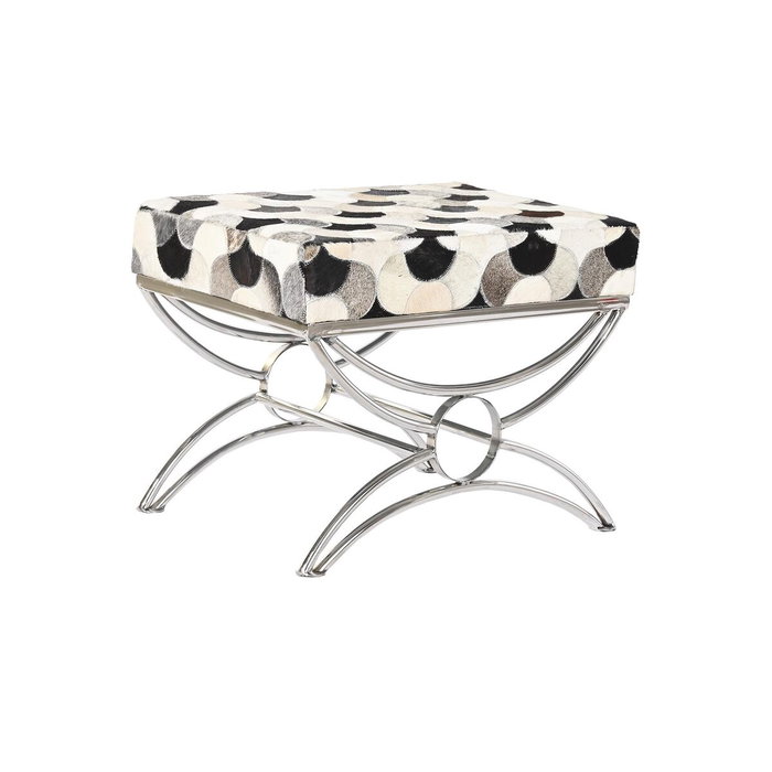 DKD Home Decor Descalzadora de Acero y Piel con Diseño de Rombos Negro