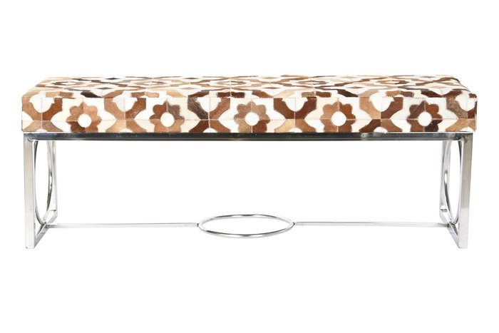 DKD Home Decor Descalzadora Blanco Marron Claro Piel Acero Rombos 41 x 44 x 122 cm