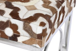 DKD Home Decor Descalzadora Blanco Marron Claro Piel Acero Rombos 41 x 44 x 122 cm