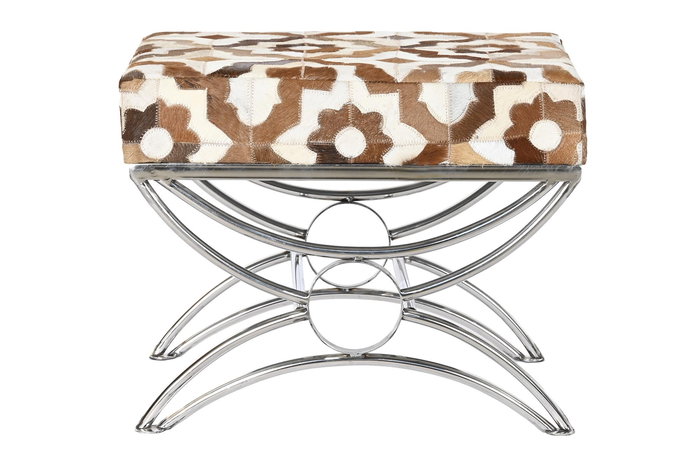 DKD Home Decor Descalzadora Colonial Marron Claro Blanco Acero Piel 40 x 43 x 53 cm