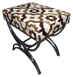 DKD Home Decor Descalzadora de Acero y Piel con Diseño de Rombos